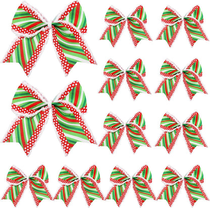 Red Green Christmas Bows Decoration - 6 Inch Large Xmas Elf Tree Dot Bows Ribbons Ornaments for Garland Wedding Party