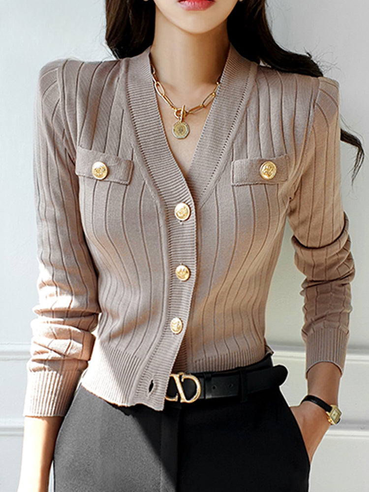 Korean Chic V-Neck Knitted Casual Basic Long Sleeve Vintage Sweater