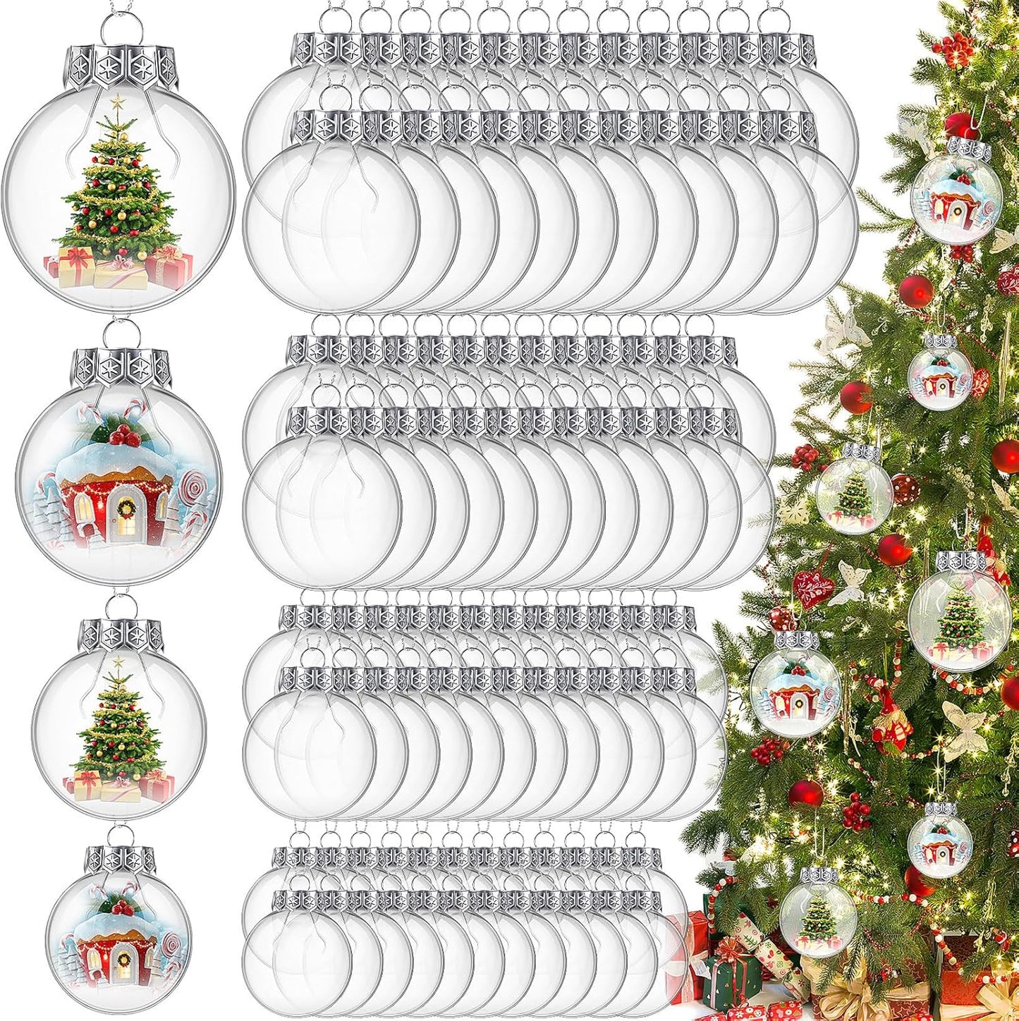 Set of 4 Clear Plastic Fillable Christmas Ornament Balls