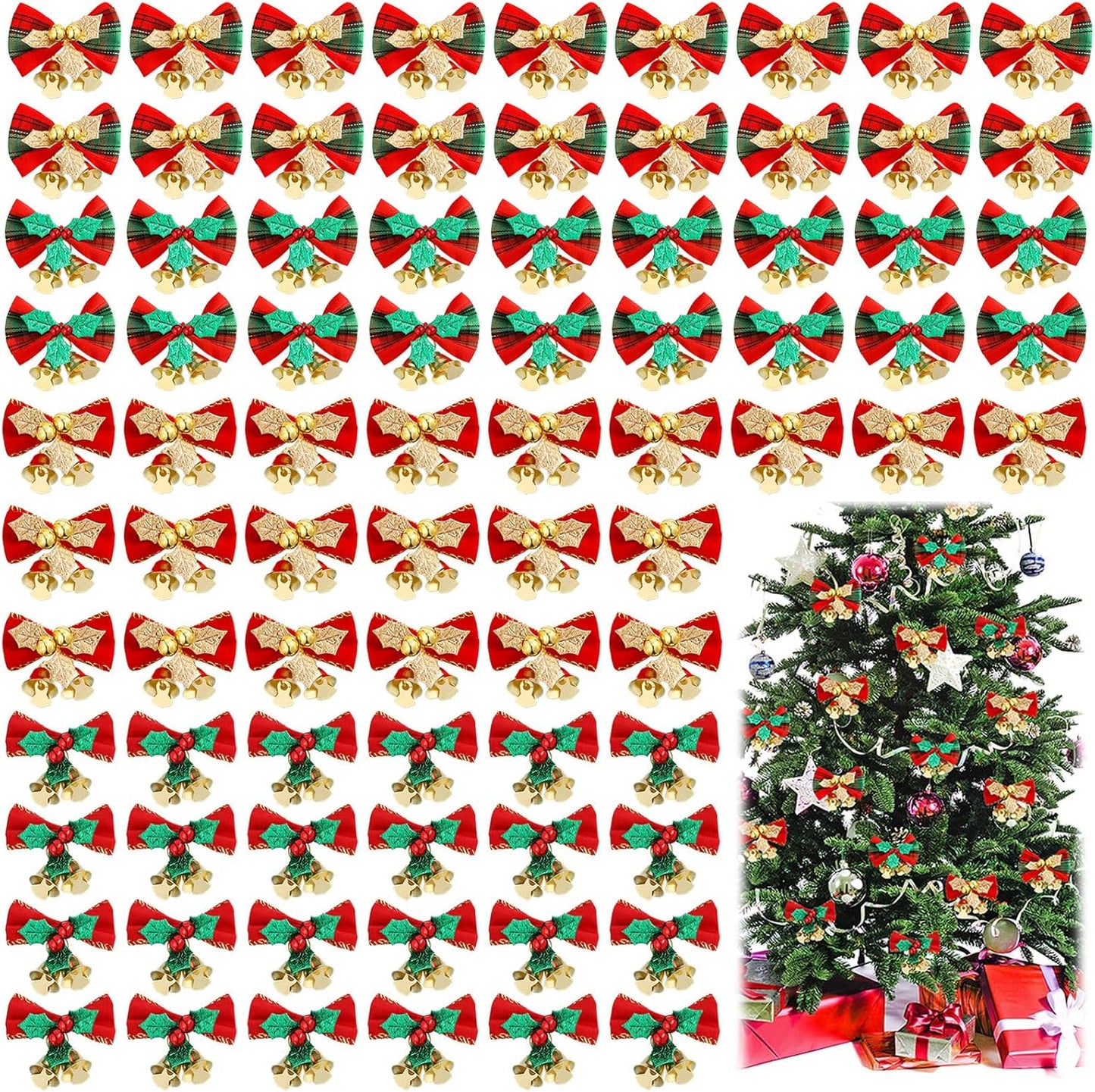 Set of 40 Christmas Mini Bows for Crafts