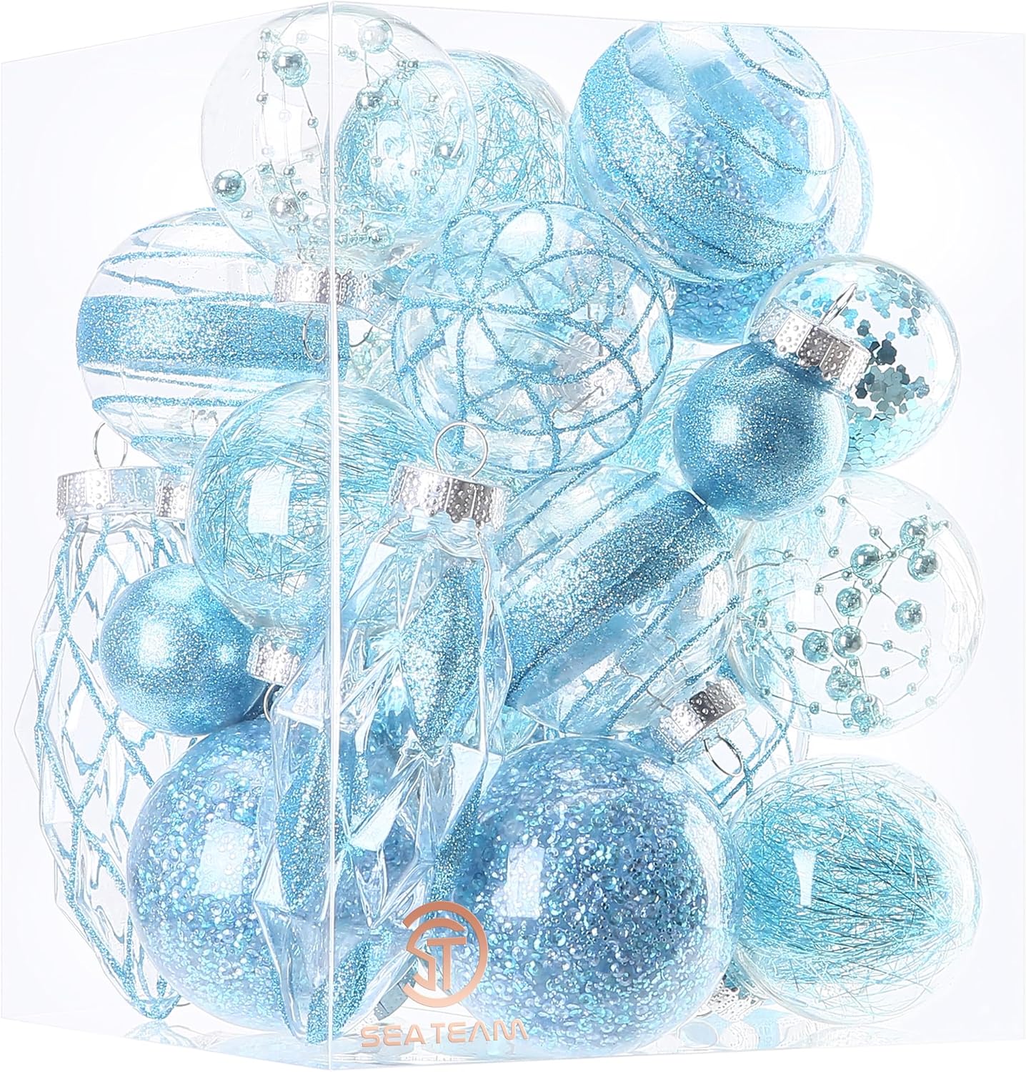 24 Count Shatterproof Clear Plastic Christmas Ball Ornaments with Gold Decorations