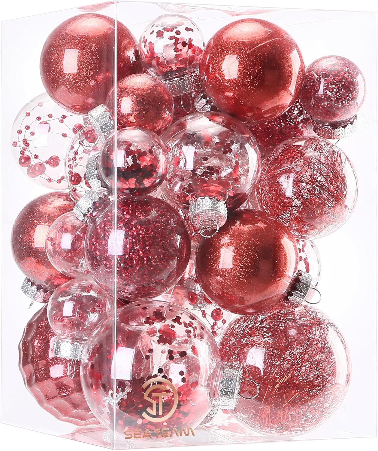 24 Count Shatterproof Clear Plastic Christmas Ball Ornaments with Gold Decorations