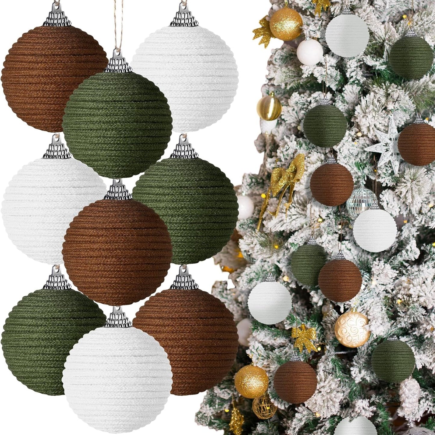 Boho Farmhouse Jute Rope Christmas Ball Ornaments - Set of 9