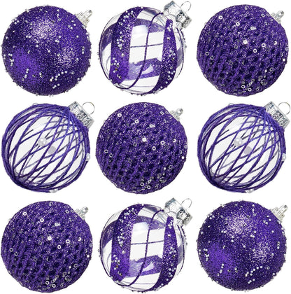 Large Shatterproof Foam Christmas Ball Ornaments - Clear Plastic Glitter Hanging Balls for Xmas Holiday Party Home Decor (Champagne) - Set of 9