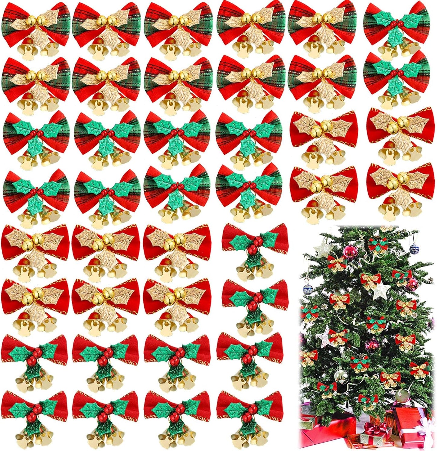 Set of 40 Christmas Mini Bows for Crafts