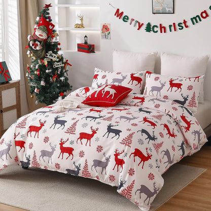 Reindeer Snowflakes King Size Duvet Cover Set - 3 Piece