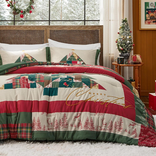 Christmas Comforter Set Queen - Christmas Bedding with Tree, 3 Pieces, 1 Comforter and 2 Pillow Shams