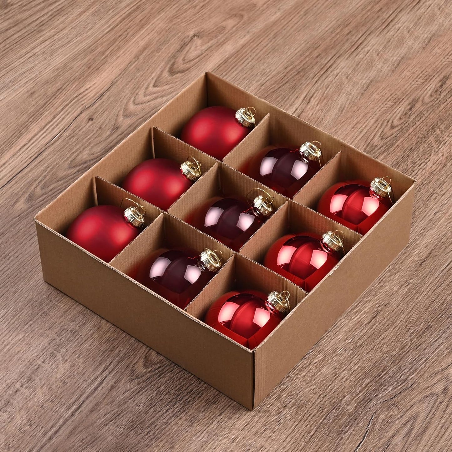 Set of 9 Brown Glass Christmas Ball Ornaments with Various Finishes