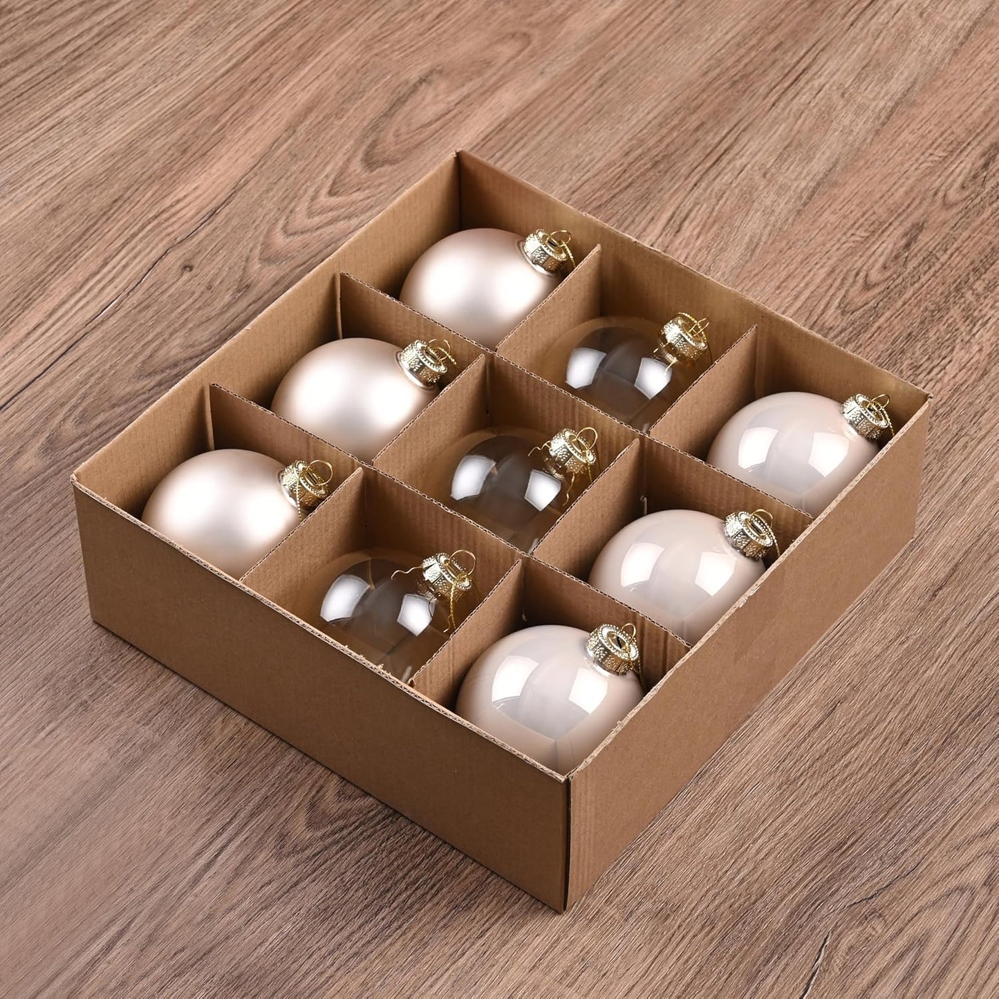 Set of 9 Brown Glass Christmas Ball Ornaments with Various Finishes