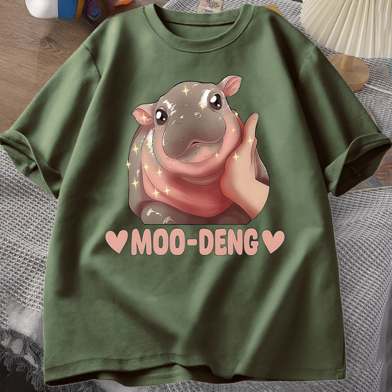 Streetwear Cotton Printed Cute Baby Hippo O Neck Men Short Sleeve Designer T-Shirt Moo Deng