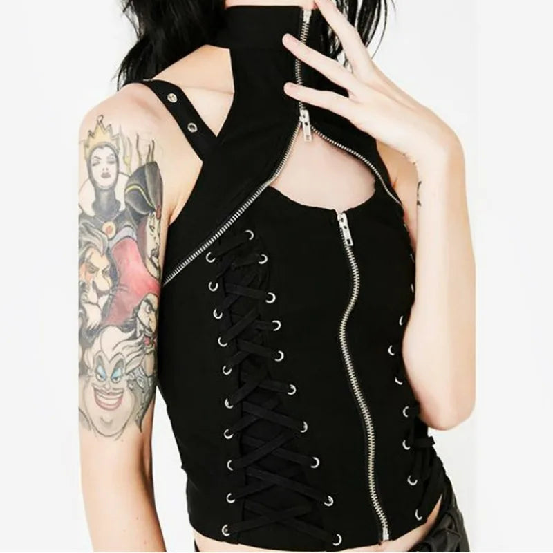 Streetwear Sexy High Rave Gothic Waist Crop Bandage Top Dark Harajuku