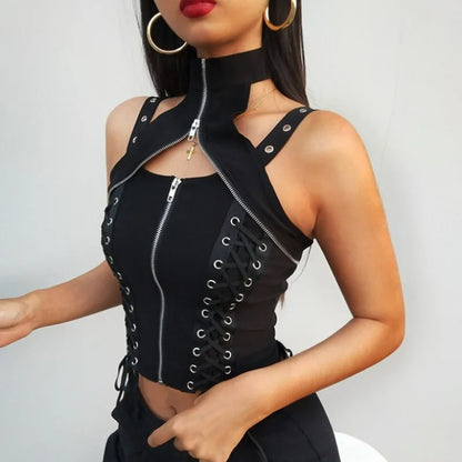 Streetwear Sexy High Rave Gothic Waist Crop Bandage Top Dark Harajuku