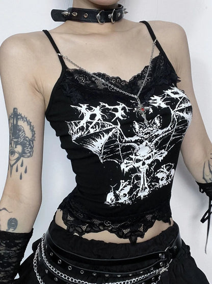 Aesthetic Punk Cartoon Print Grunge Y2K Emo Corset Sleeveless Camisole Crop Top