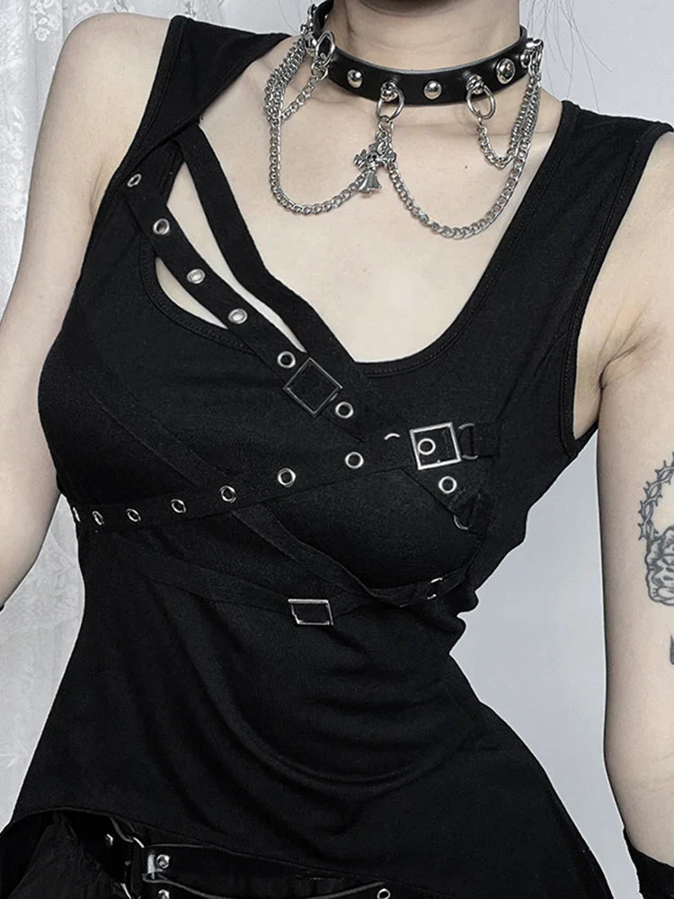 Bandage Cyber Crop Alt Top Eyelet Gothic Goth Y2K