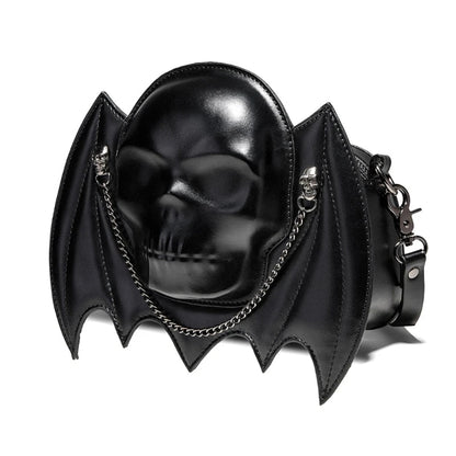 Gothic Alternative Bat Metal Shoulder Wing Chain Skull Shaped Fashion Bag