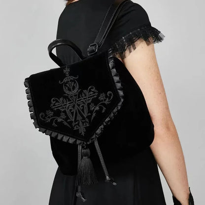 Punk Velvet Embroidery Witch Rock Backpack Bag Magic Harajuku Gothic