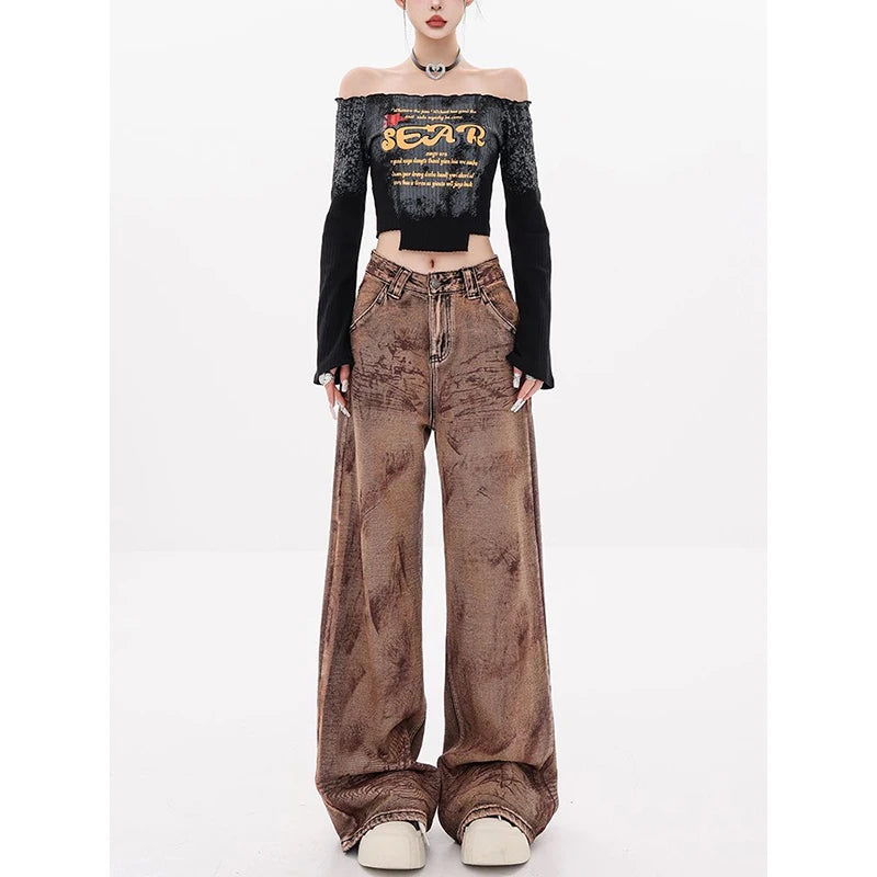 Vintage Washed Baggy Y2K Streetwear High Waist Korean 2024 Jeans