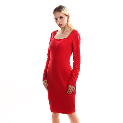 Amy Fashion - Casual Solid Color Long-sleeved Velvet Dress