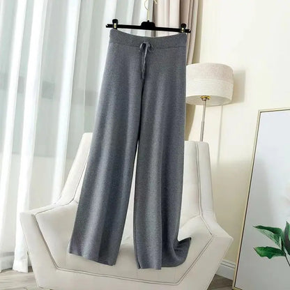 All-Match Solid Wide Leg High Waist Casual Thick Pants