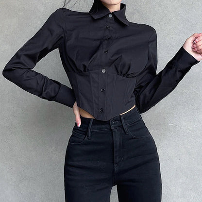 Sexy Folds Gothic Black Short Top Blouse