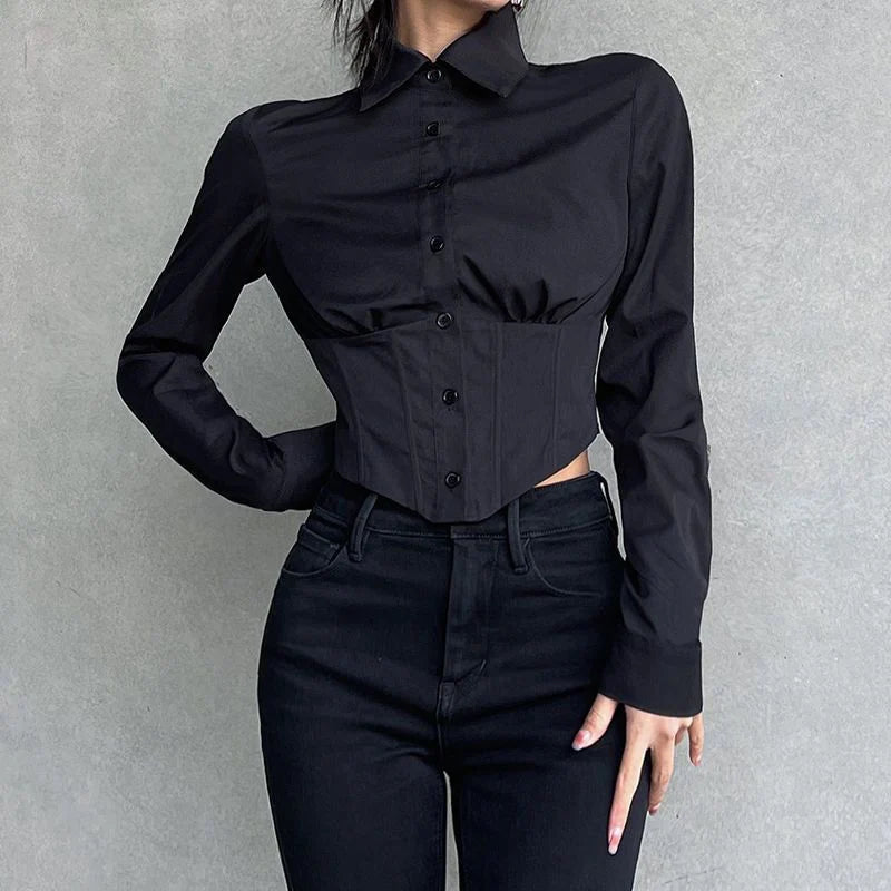 Sexy Folds Gothic Black Short Top Blouse