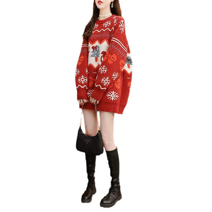 Elk Red Oversized Casual Fashion Christmas Sweater