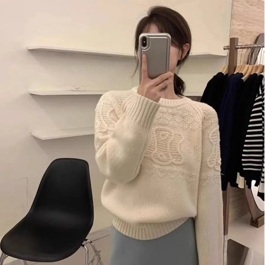 Autumn Winter 3D Knitted High-end Loose-fit Pullover Sensibility Sweater