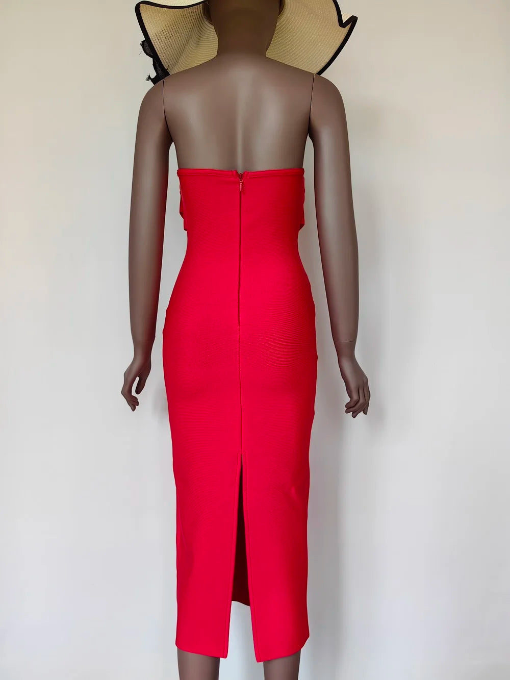 Red Christmas Party Dress - Strapless Backless Split Bustier