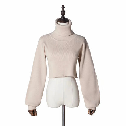 Casual Loose Sexy Solid TurtleNeck Long Sleeve Knit Crop Christmas Sweater