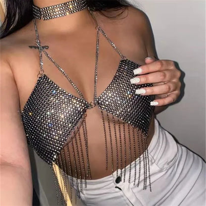 Party Club Rhinestones Gothic Corset Crop Top