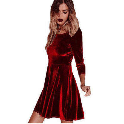 Amy Fashion - Swing Hem Velvet Long SleeveParty Mini Dress