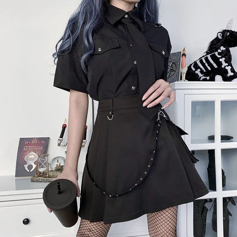 Black Gothic Waist Harajuku Mini High Patchwork Sexy Skirt Bandage