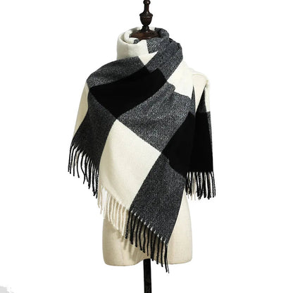 Elegant Lady Style Cashmere Tassel Luxury Scarf - Autumn Winter Striped Plaid