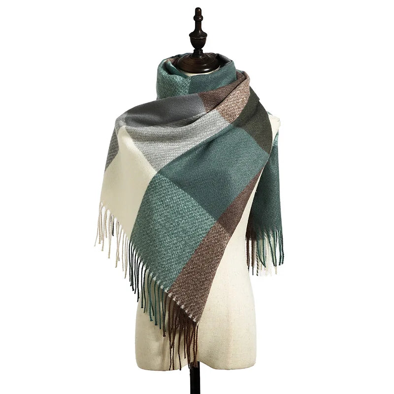 Elegant Lady Style Cashmere Tassel Luxury Scarf - Autumn Winter Striped Plaid