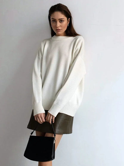 Women O Neck Autumn Winter Thick Warm Pullover Oversized Casual Loose Knitted Jumper Cozy Stylish Sweater