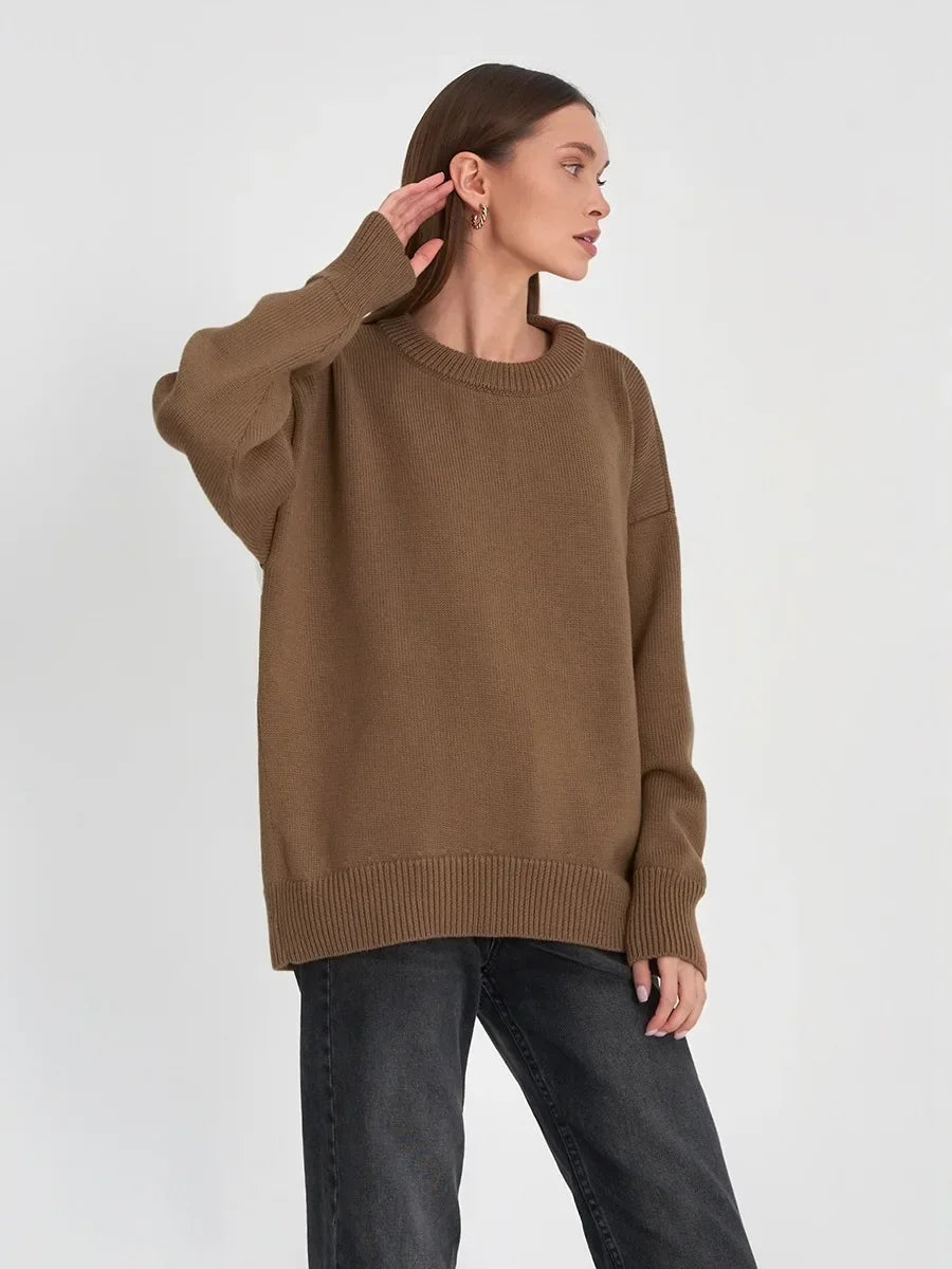 Women O Neck Autumn Winter Thick Warm Pullover Oversized Casual Loose Knitted Jumper Cozy Stylish Sweater