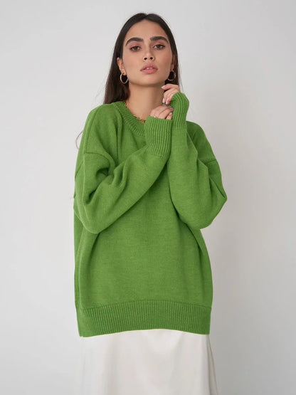 Women O Neck Autumn Winter Thick Warm Pullover Oversized Casual Loose Knitted Jumper Cozy Stylish Sweater