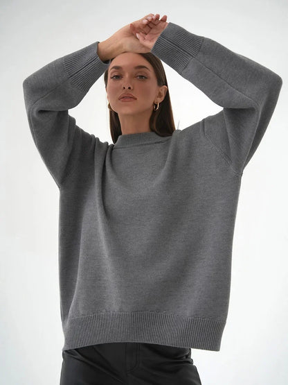 Women O Neck Autumn Winter Thick Warm Pullover Oversized Casual Loose Knitted Jumper Cozy Stylish Sweater