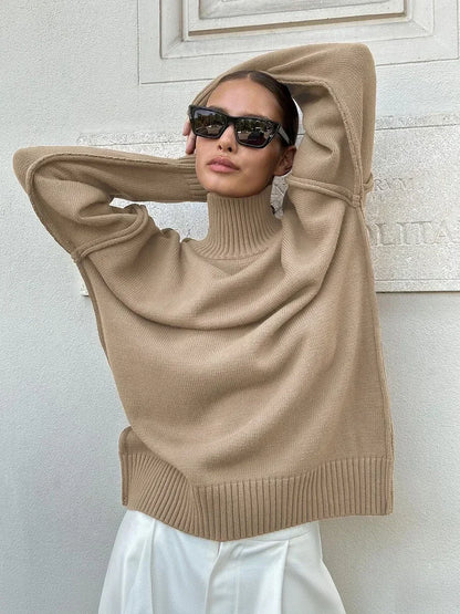 Women's Solid Color Knitted Autumn Winter Thick Loose Casual Warm Sweater