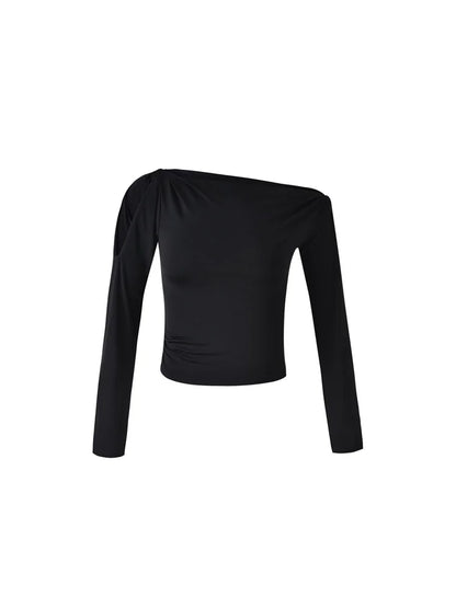 Amy Fashion - Sexy Off Shoulder Long Sleeve  Neck Solid Color Slim Fit  T-shirts