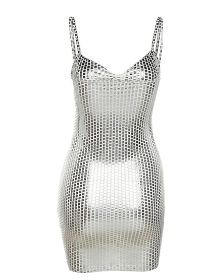 Amy Fashion - Sexy Shiny Summer Party Fashion Sleeveless Spaghetti Mini Dress