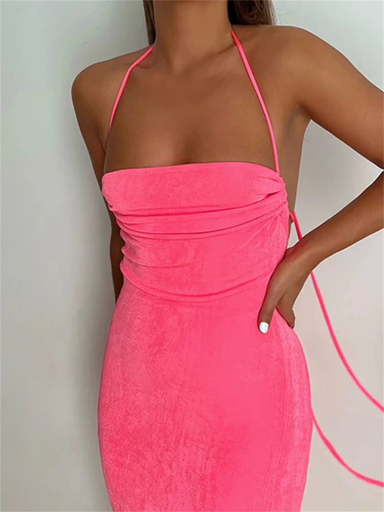 Amy Fashion - Sleeveless Backless Drawstring Hollow Out Sexy Split    Summer Women Party Y2K Beach Vestidos