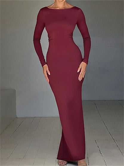 Amy Fashion - Women  Sleeve Solid Color Round Neck Backless Ruched  Spring Summer Party Female Vestidos