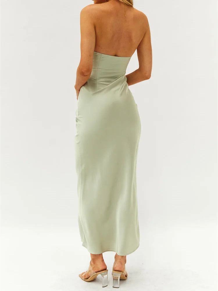 Amy Fashion - Women Sexy Sleeveless Spaghetti Strap Backless  Low Cut Strapless Tube Party Cocktail Satin Vestidos