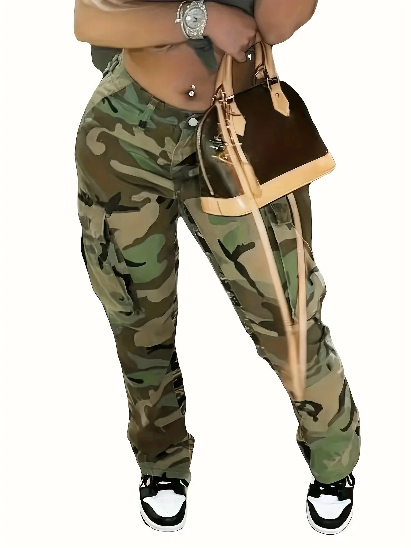 Amy Fashion - Camo Print Side Flap Pocket Cargo Loose Fit Stretchy Y2K Kpop Denim Women's Denim & Clothing Jean