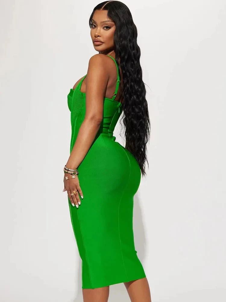 Green Sleeveless Backless Midi Bodycon Bandage Party Dress