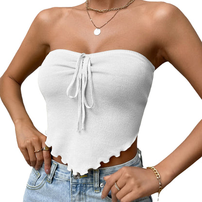 Chic Sexy Knitting Strapless Backless Hem Summer Slim Solid Crop Top