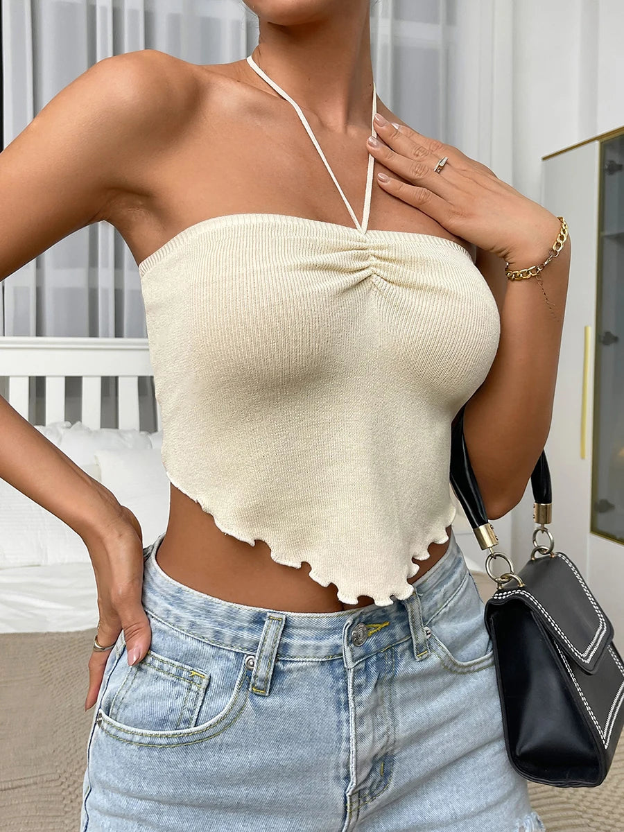 Chic Sexy Knitting Strapless Backless Hem Summer Slim Solid Crop Top