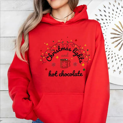 Christmas Lights Hot Chocolate Hoodie - Merry & Bright Festive Family Style