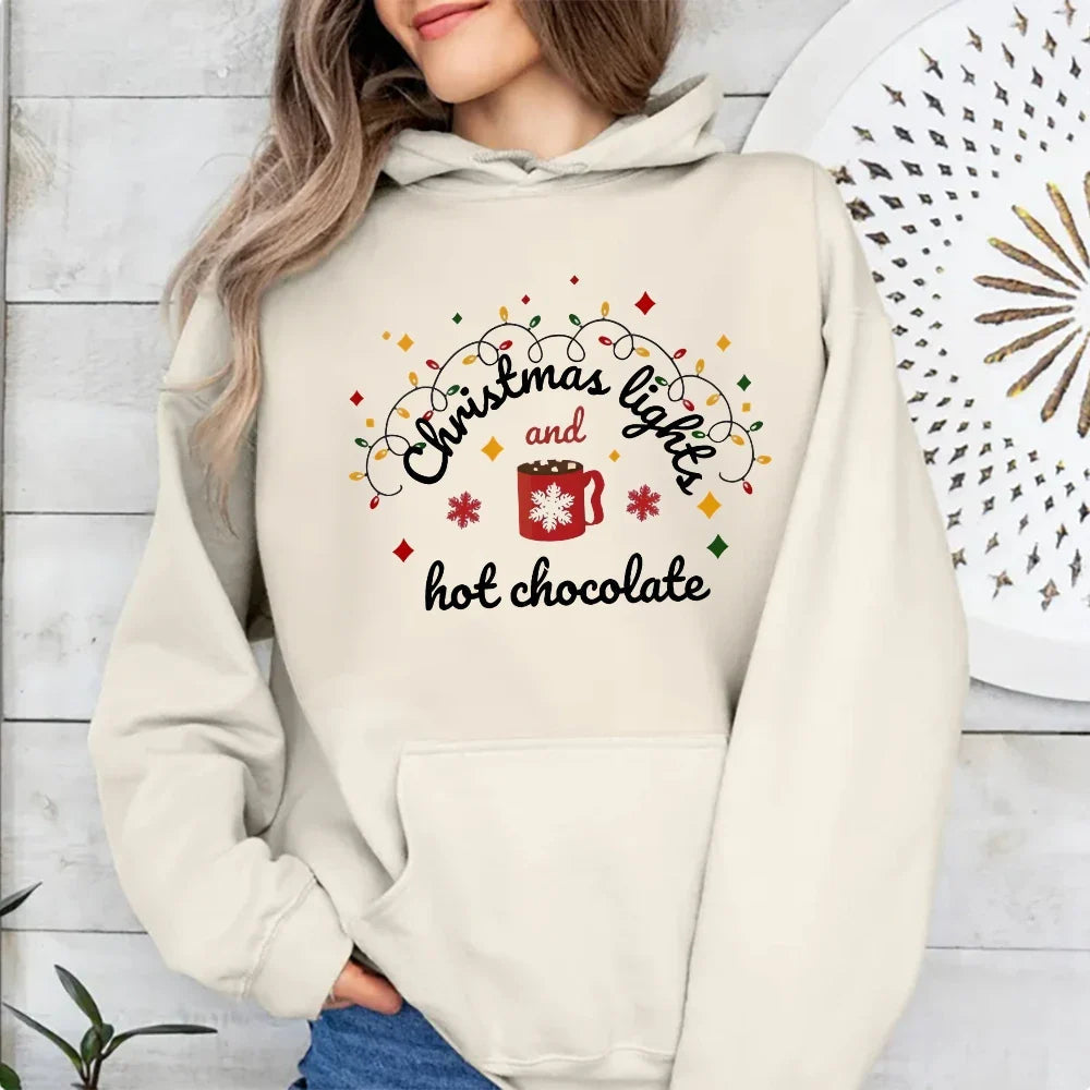 Christmas Lights Hot Chocolate Hoodie - Merry & Bright Festive Family Style